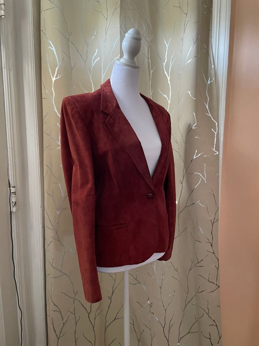Dark Red Real Suede Leather Blazer Jacket - Picture 6 of 14